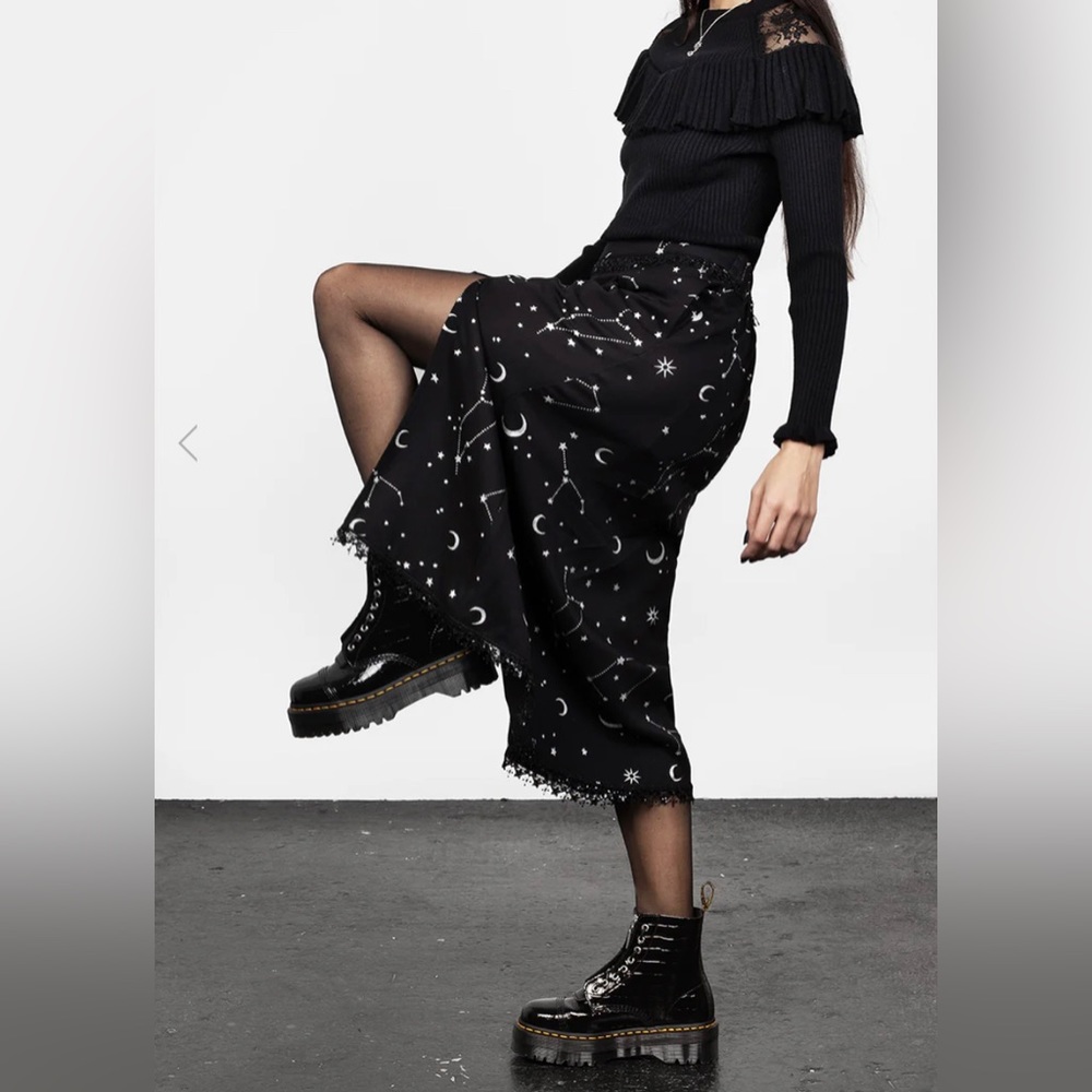 Disturbia Silver Celestial Print Double Split Skirt w/ Pockets